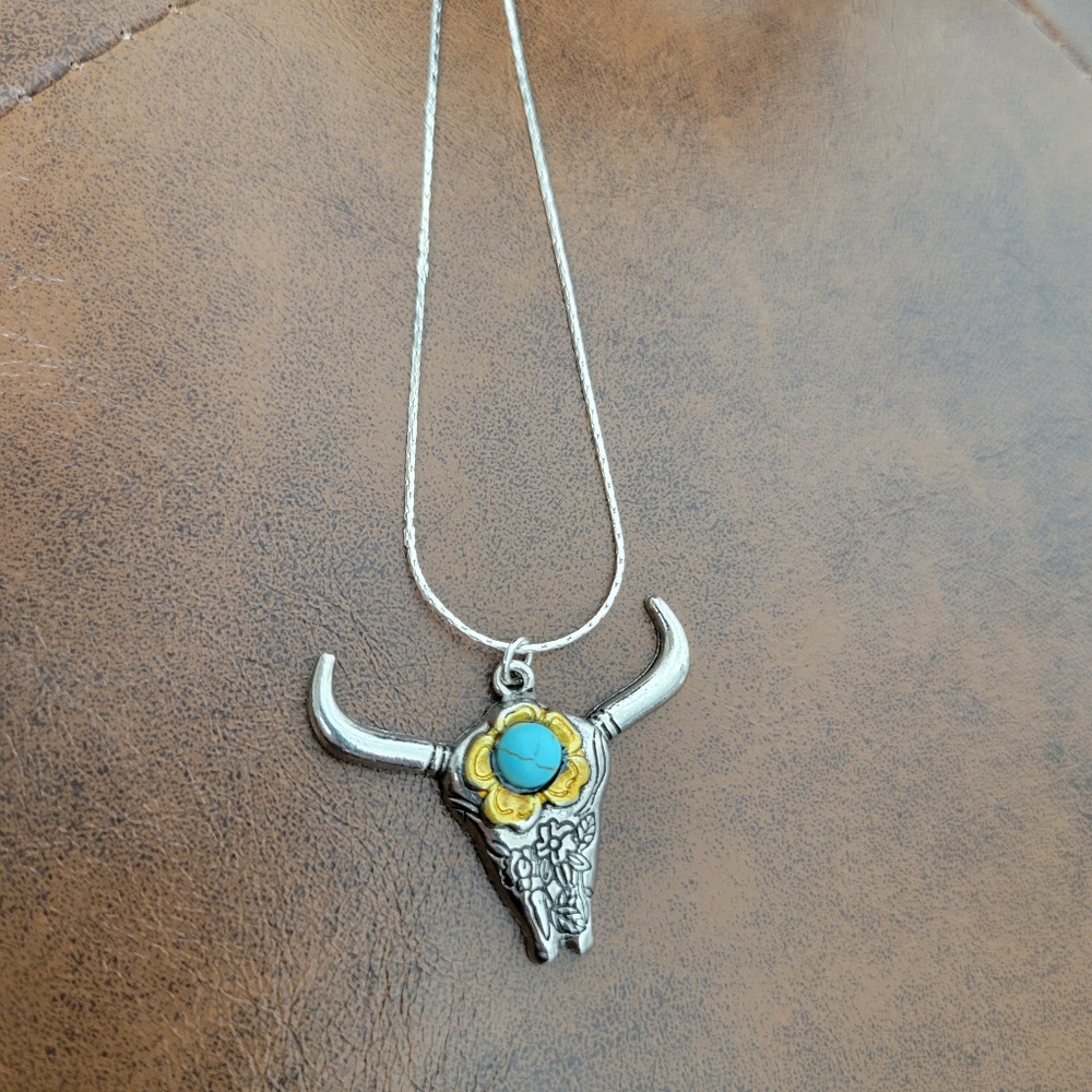 Cow skull layering necklace